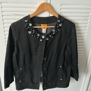 Ruby Rd.BlackGray Denim 14Petite Snaps. Faux gems pockets buckle